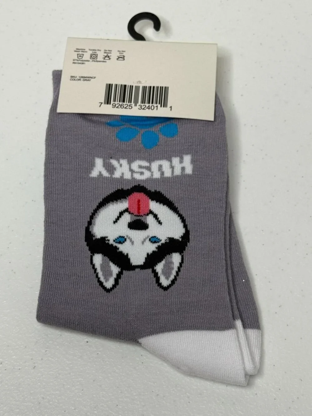 Husky Womens Crew Socks Gray Blue Dog Puppy Size 5-10 NWT